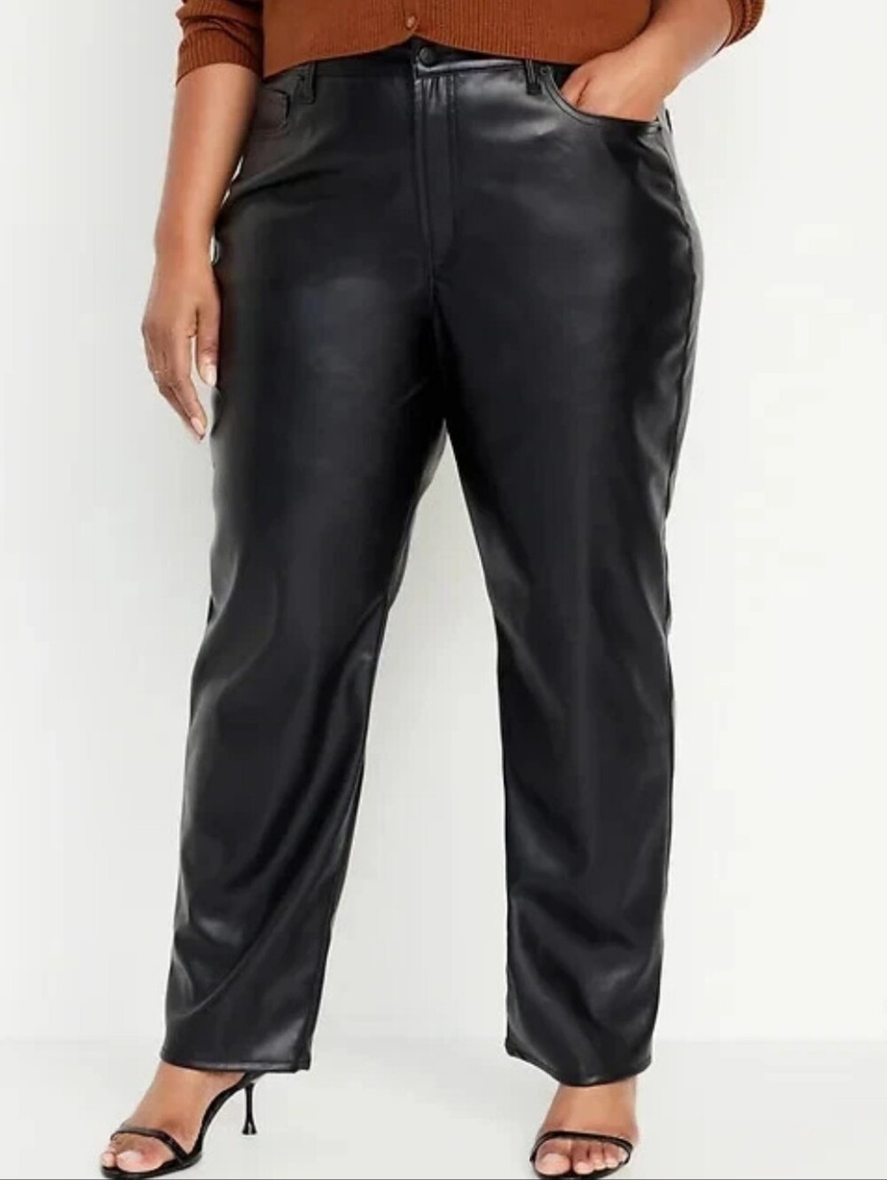 Old Navy Pants OG Straight Black Faux-Leather High Rise Secret Smooth Pockets🆕️